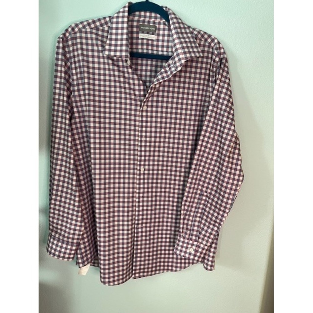 Michael Kors Airsoft Stretch Dress Shirt 17 32/33 Regular Fit Check Print